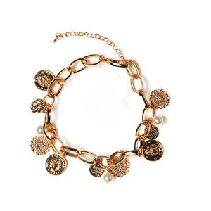 Abundance Golden Coin & Pearl Choker Necklace
