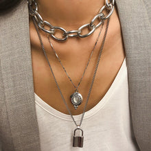 Load image into Gallery viewer, Lock Layered Necklace Silver