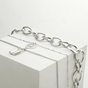 Lock Layered Necklace Silver