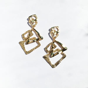 Bold and Gold Long Drop Triangle Earrings