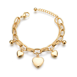Hearts Charm Bracelet Gold