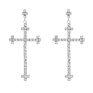 Abundance Sparkle Long-drop Crucifix Earrings