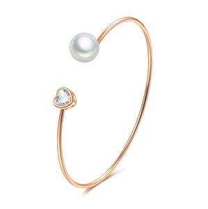 Minimal Rose Gold Pearly Heart Bracelet