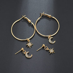 Minimal Golden Earrings Set Star and Moon